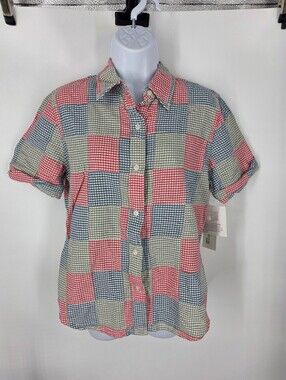 Jones New York Sport Women's Medium Patchwork Gingham Button Up Shirt NWT Cotton